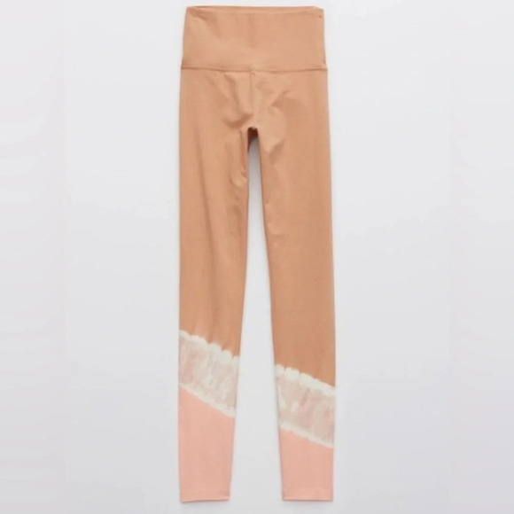 Aerie Offline OG High Waisted Tie Dye Leggings in Peach/Tan Size L - Picture 1 of 11